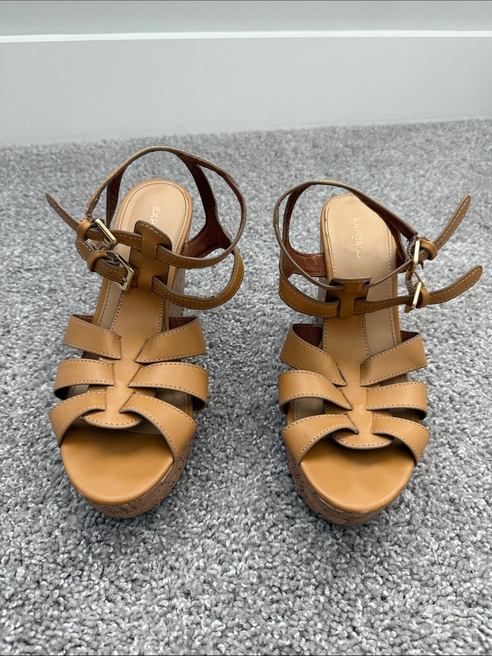 Express Wedge Sandals - Tan Leather